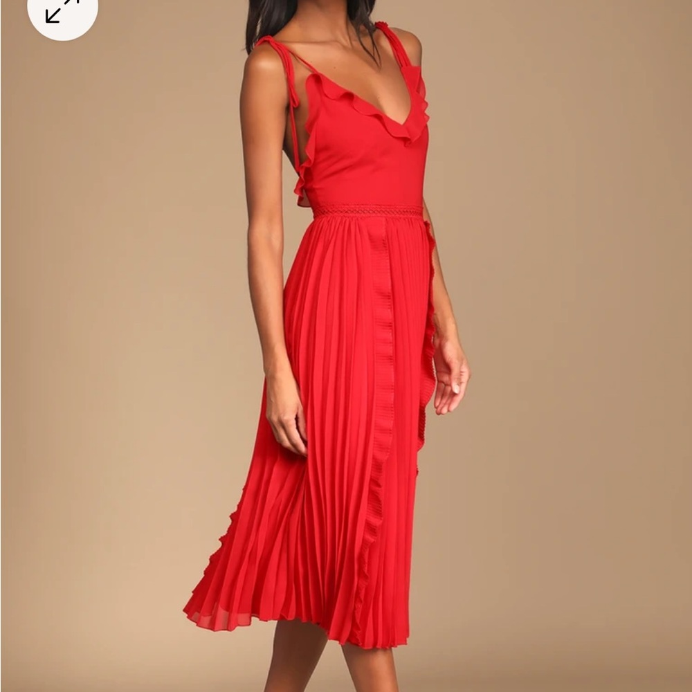 Lulus Never A Dull Moment Red Pleated Midi Dress Size Medium